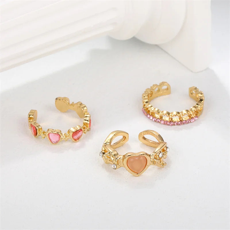 Ensemble De 3 Anneaux Coeur en Zircon