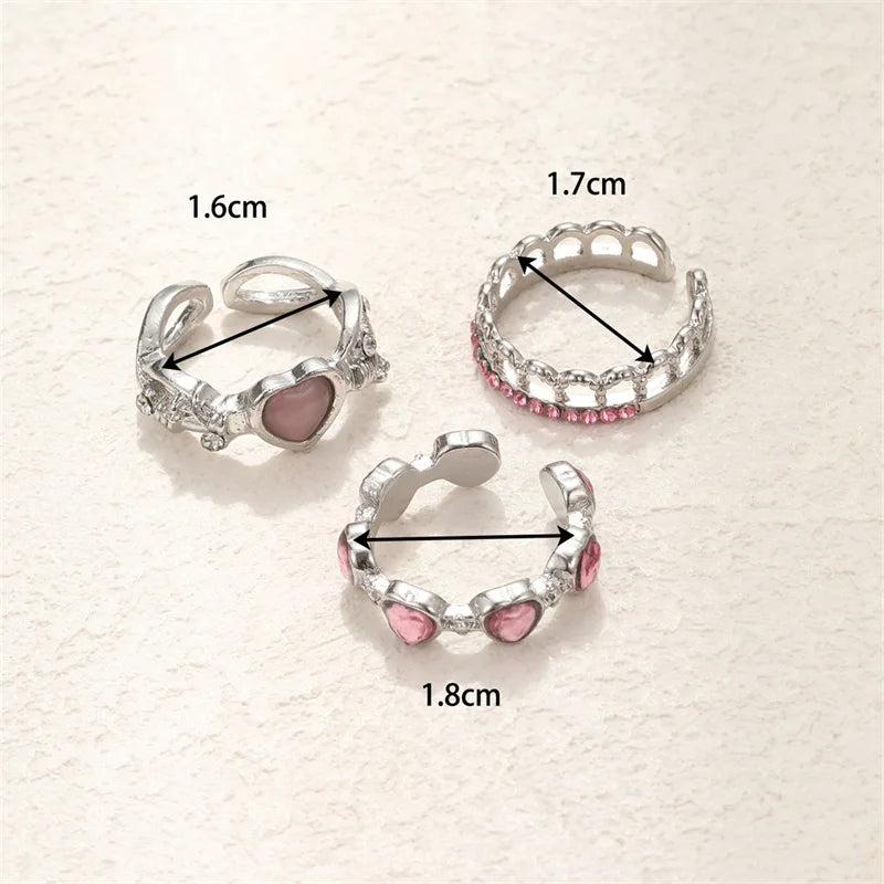 Ensemble De 3 Anneaux Coeur en Zircon