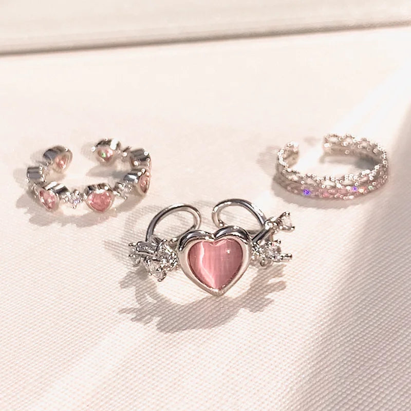 Ensemble De 3 Anneaux Coeur en Zircon