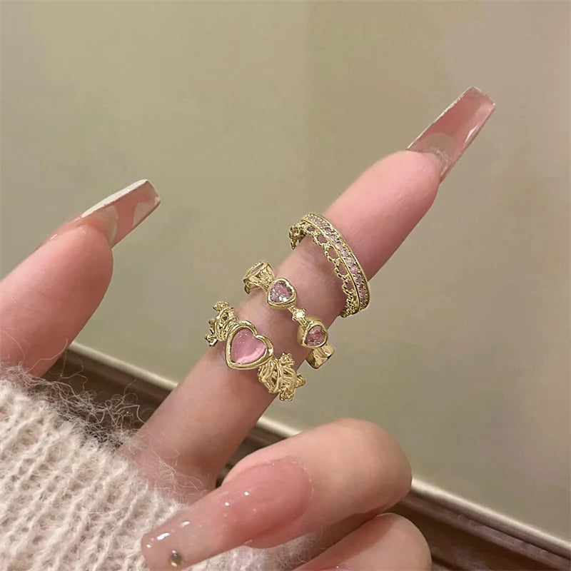 Ensemble De 3 Anneaux Coeur en Zircon