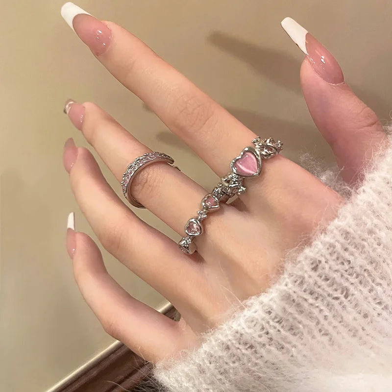 Ensemble De 3 Anneaux Coeur en Zircon