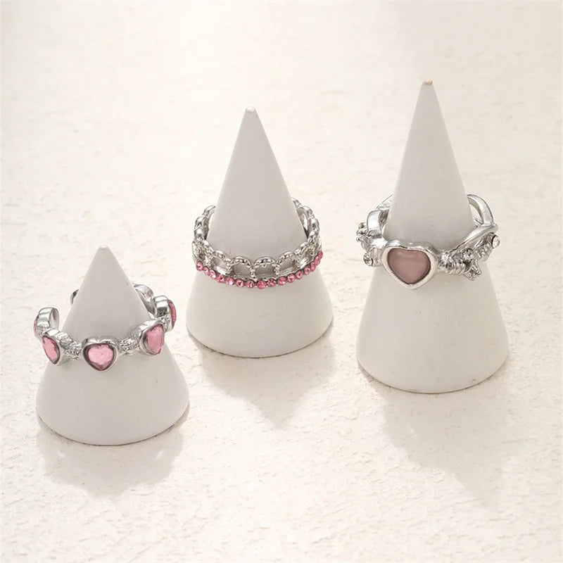 Ensemble De 3 Anneaux Coeur en Zircon