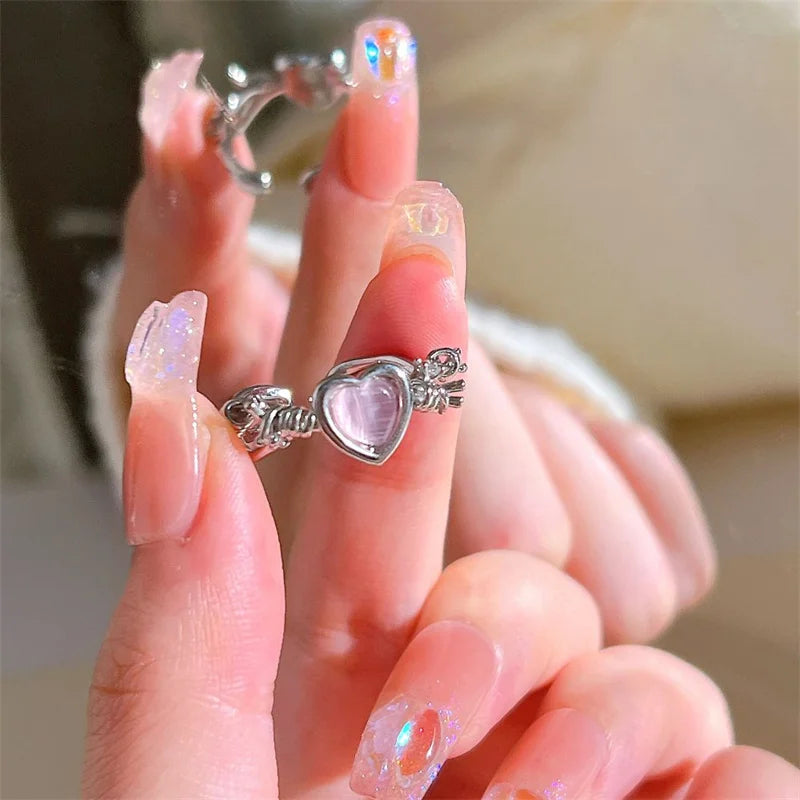 Ensemble De 3 Anneaux Coeur en Zircon