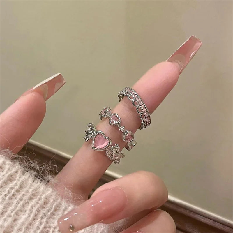 Ensemble De 3 Anneaux Coeur en Zircon